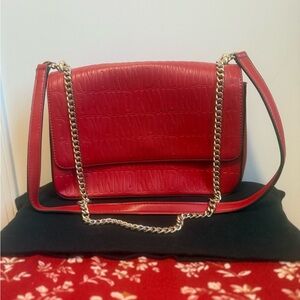 DKNY Embossed Red Shoulder Bag with Chain Strap
